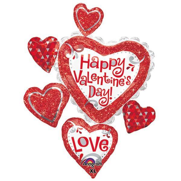 SuperShape Happy Valentines Day Cluster Foil Balloon - 86cm x 71cm - The Base Warehouse