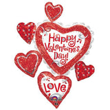Load image into Gallery viewer, SuperShape Happy Valentines Day Cluster Foil Balloon - 86cm x 71cm - The Base Warehouse

