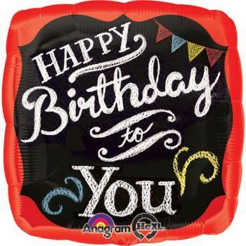 Chalkboard Happy Birthday To You Squared Shaped Foil Balloon - 45cm