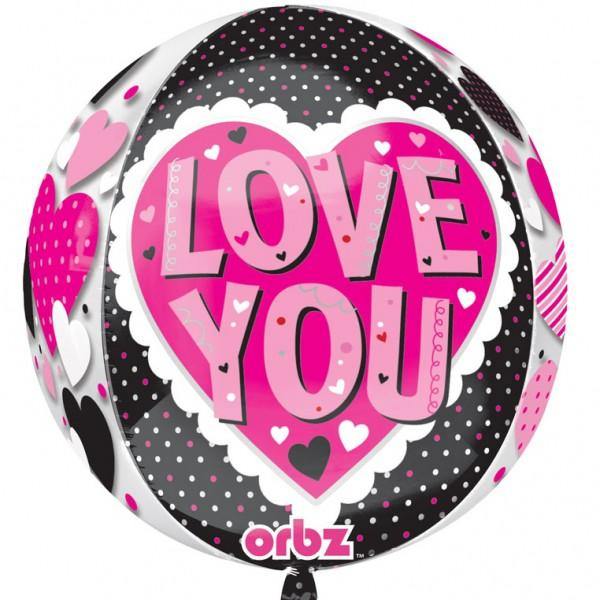 Shape Orbz Love You Black and Pink Foil Balloon