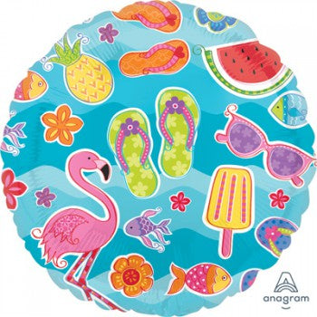 Summer Fun Design Fruit Fish & Flamingo Foil Balloon - 45cm
