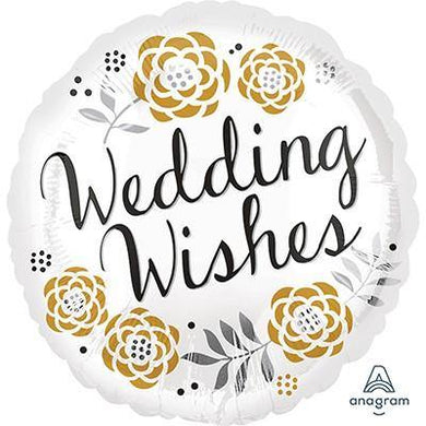 Wedding Wishes Floral Black & Gold Foil Balloon - 45cm - The Base Warehouse