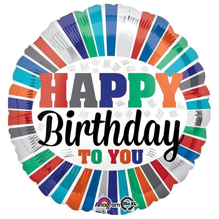 Happy Birthday to You Stripe Foil Balloon - 45cm - The Base Warehouse