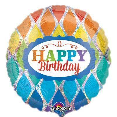 Happy Birthday Rainbow Holographic Foil Balloon - 45cm