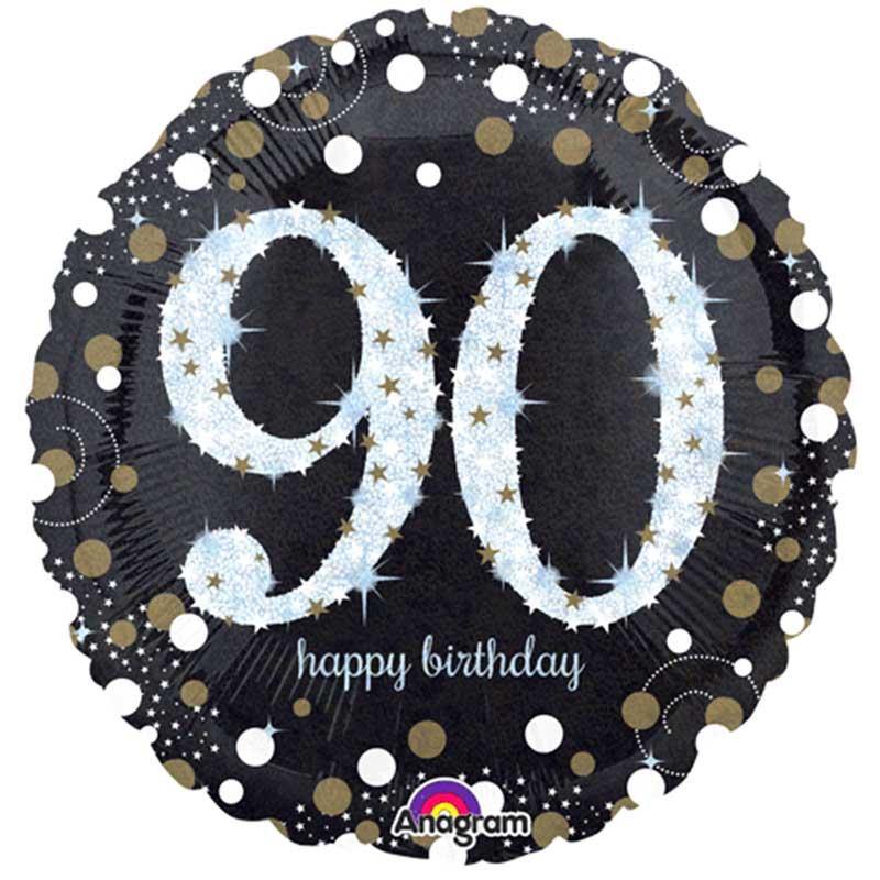 90th Birthday White Holographic Foil Balloon - 45cm