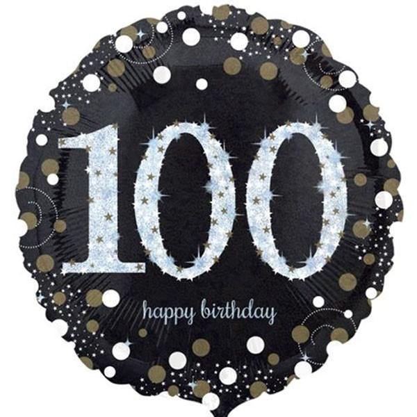 100th Birthday White Holographic Foil Balloon - 45cm - The Base Warehouse