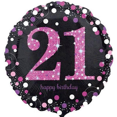 21th Birthday Pink Holographic Foil Balloon - 45cm - The Base Warehouse