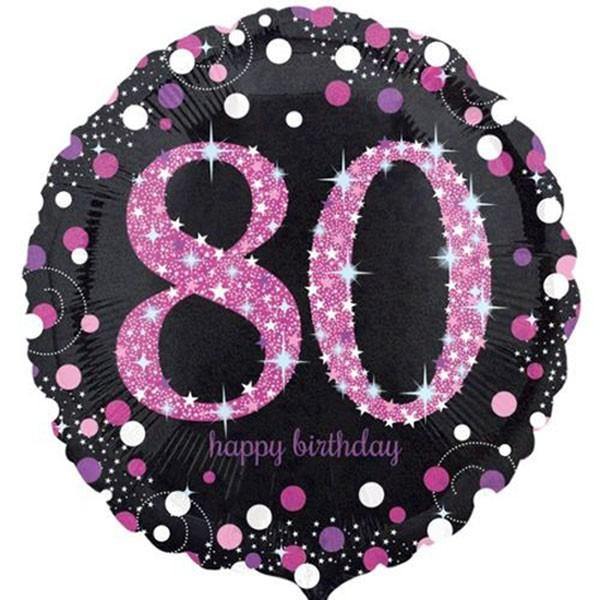 80th Birthday Pink Holographic Foil Balloon - 45cm - The Base Warehouse