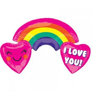 Rainbow & Hearts I Love You Smiley Foil Balloon - 93cm x 55cm - The Base Warehouse