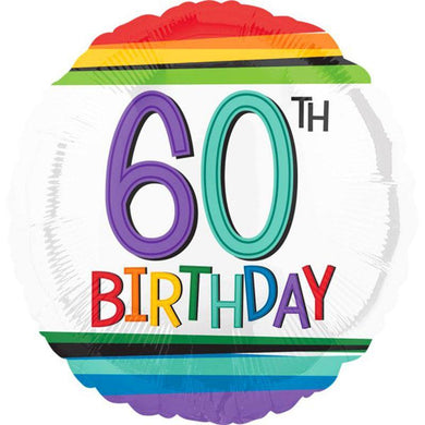 Happy 60th Birthday Rainbow Stripes - 45cm - The Base Warehouse
