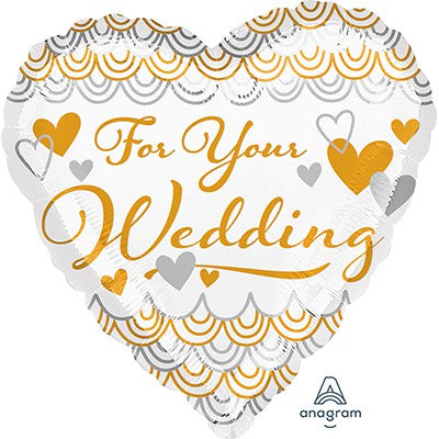 For Your Wedding Heart Gold & Silver Foil Balloon - 45cm