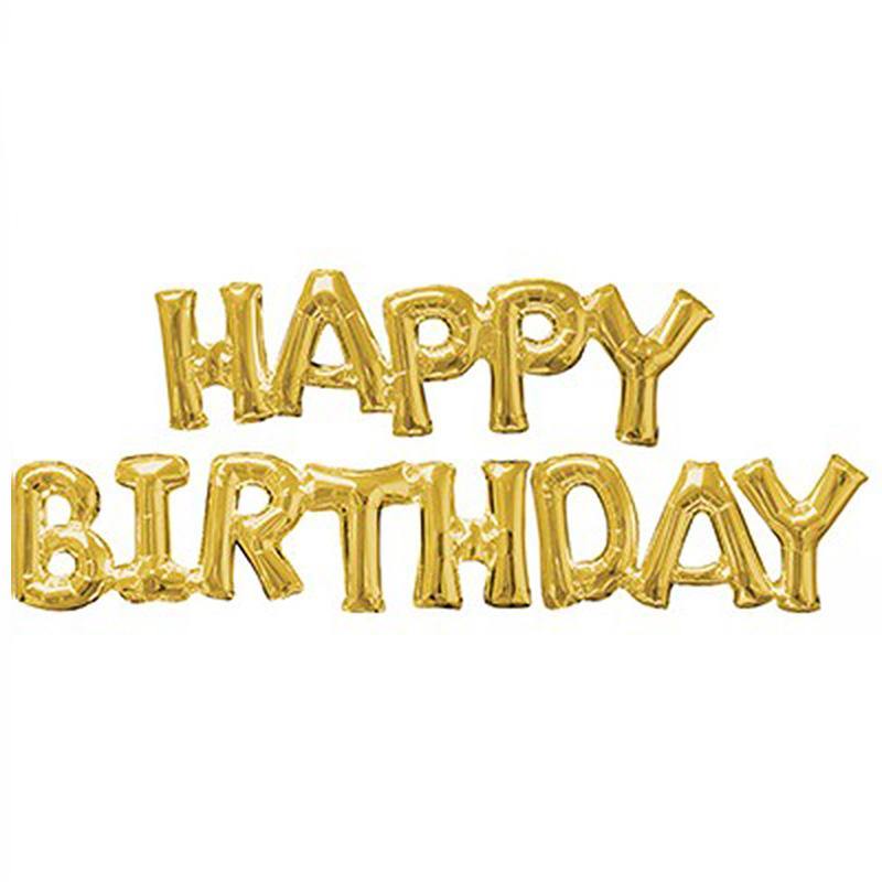 Gold Happy Birthday Foil Balloon & Straw to Inflate Air - 76cm x 25cm - The Base Warehouse