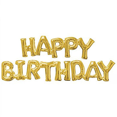 Gold Happy Birthday Foil Balloon & Straw to Inflate Air - 76cm x 25cm - The Base Warehouse