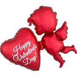 Load image into Gallery viewer, SuperShape Happy Valentines Day Holographic Red Cupid Foil Balloon - 86cm x 76cm
