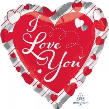I Love You Red & Silver Stripes Foil Balloon - 71cm - The Base Warehouse