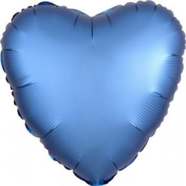 Azure Blue Satin Heart Foil Balloon - 45cm
