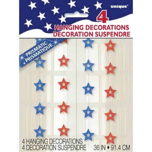 4 Hanging Deco Stars Red and Blue - The Base Warehouse