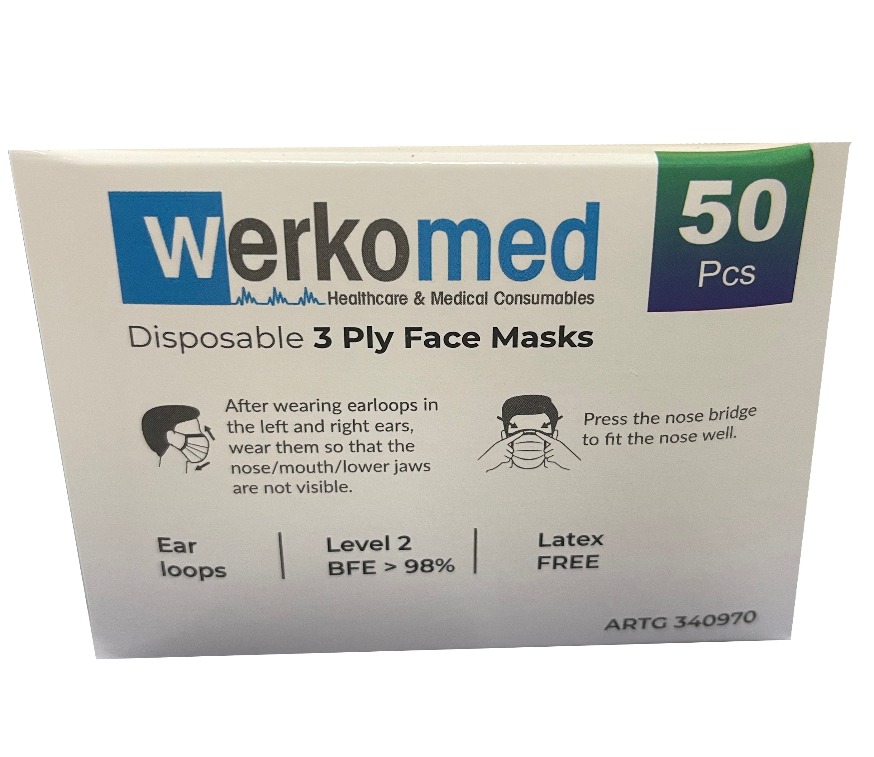 50 Pack Disposable 3 Ply Face Mask - Level 2