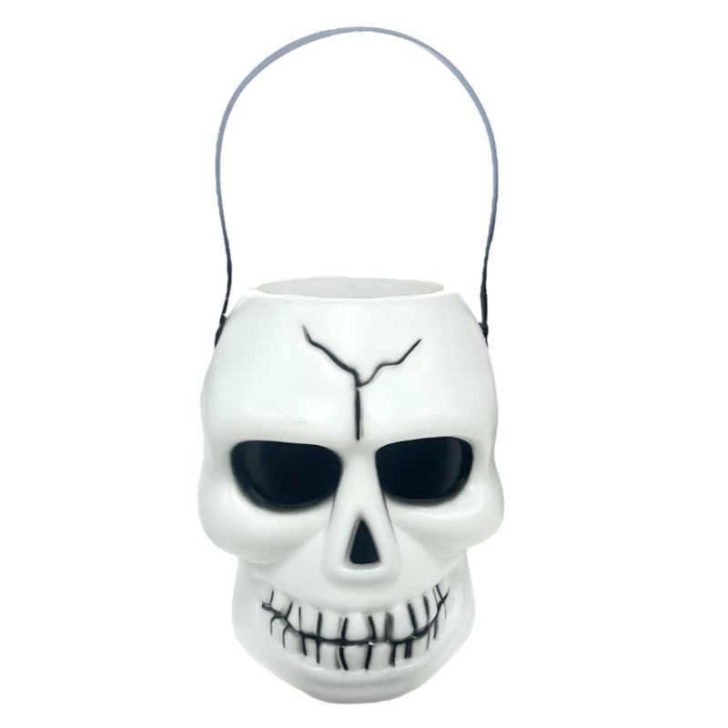 White Skull Bucket with Led Lights - 17cm x 14cm