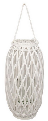 White Wicker Plant Holder with Glass Holder - 51cm - The Base Warehouse