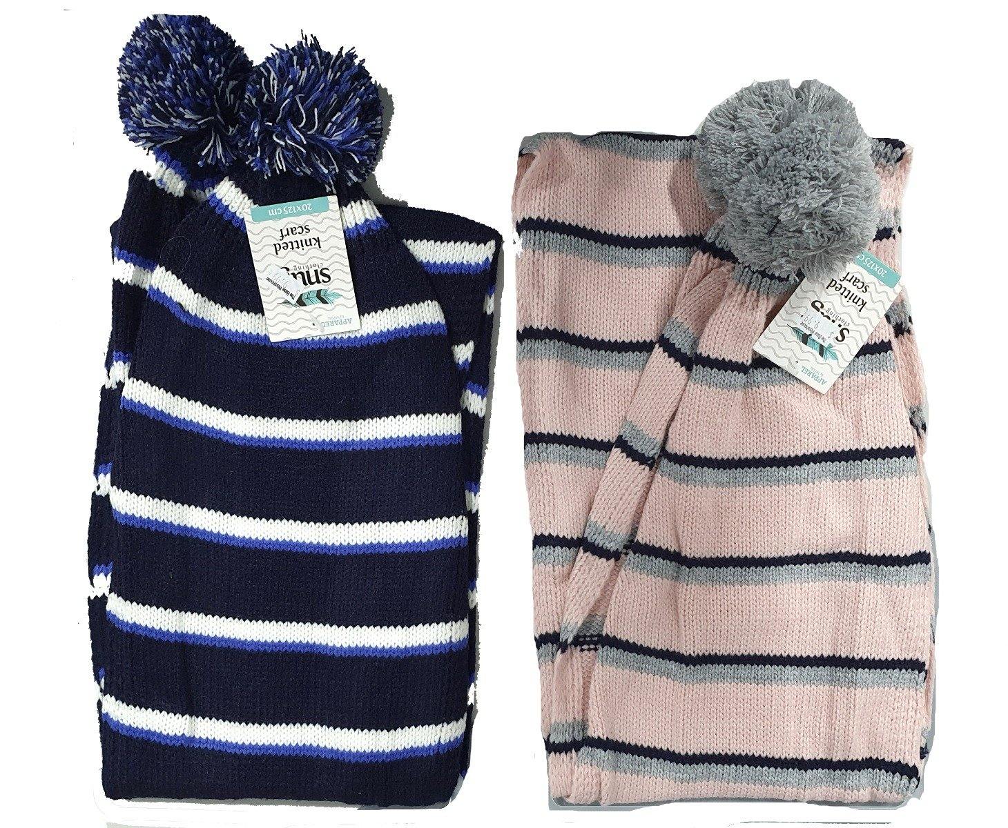 Kids Striped Scarf with Pom Pom - 125cm x 150cm - The Base Warehouse