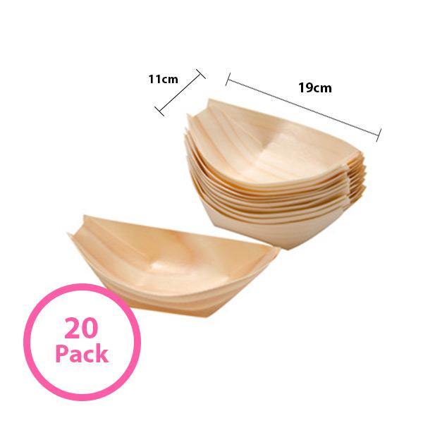20 Pack Bamboo Boat Trays - 19cm x 11cm