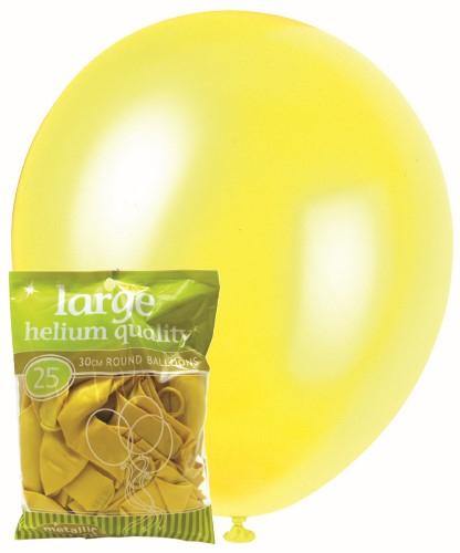 25 Pack Yellow Metallic Latex Balloons - 30cm - The Base Warehouse