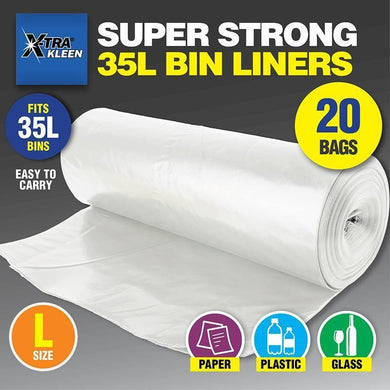 20 Pack Super Strong Bin Liners - 35L - The Base Warehouse